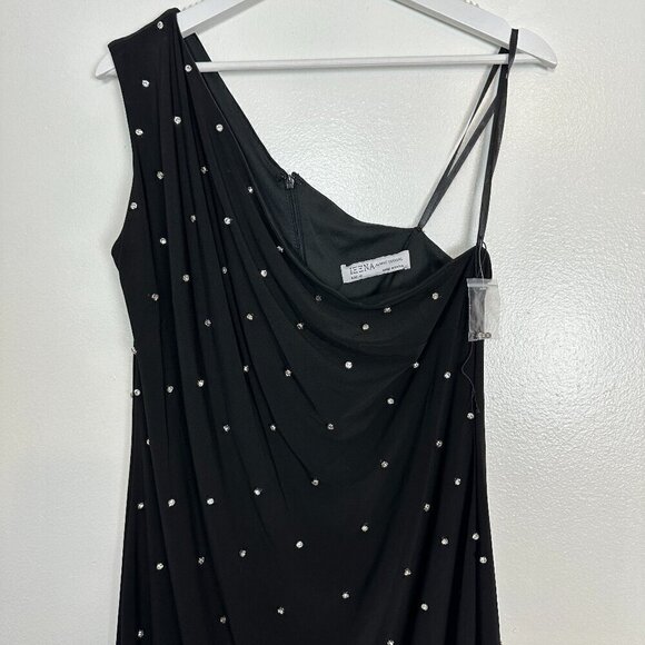 MAC DUGGAL Beaded One-Shoulder Asymmetric Hem Cocktail Dress in Black Size US 12 - Picture 6 of 11